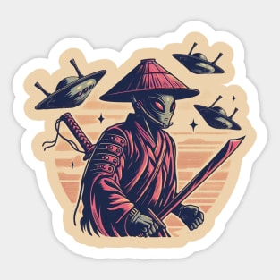 Retro Exterrestrial Japanese Samurai Warrior Sticker